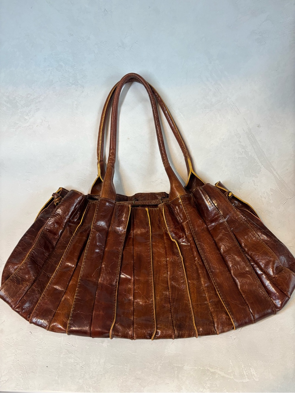 Classic Brown Leather Pleated Tote/Purse, Milano Bags, fall, vintage, luxe